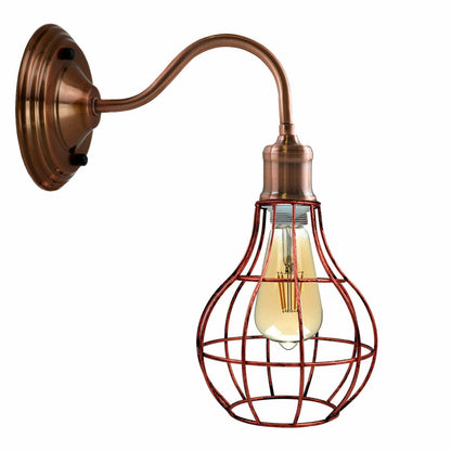 Swan Neck Wall Light with Shade – Black, Copper, Rose Gold, Satin Nickel, Brass - Copper, Balloon Cage Rustic Red, Without Bulb