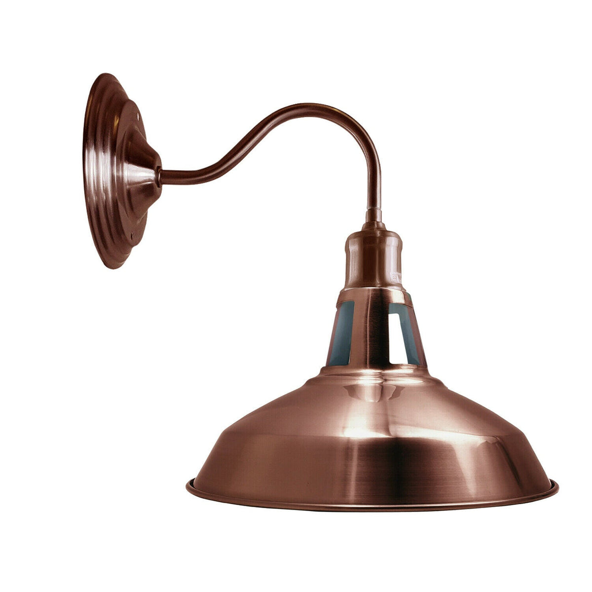 Swan Neck Wall Light with Shade – Black, Copper, Rose Gold, Satin Nickel, Brass - Copper, Barn Slotted 30 cm Copper, Without Bulb
