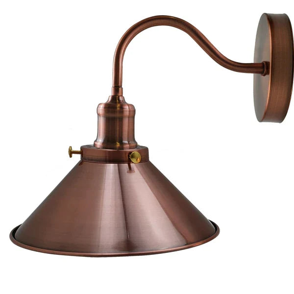 Swan Neck Wall Light with Shade – Black, Copper, Rose Gold, Satin Nickel, Brass - Copper, Flat Cone 22 cm Copper, Without Bulb