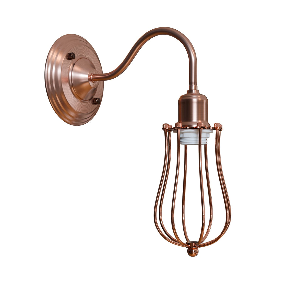 Swan Neck Wall Light with Shade – Black, Copper, Rose Gold, Satin Nickel, Brass - Copper, Round Cage Rose Gold, Without Bulb