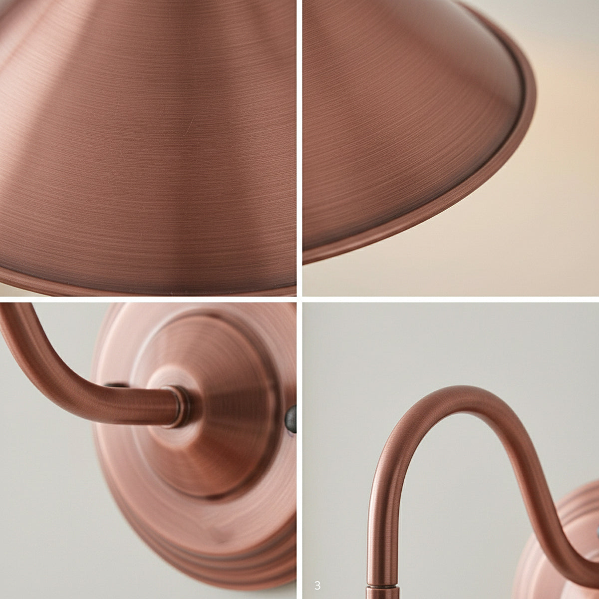 Swan Neck Wall Light with Shade – Black, Copper, Rose Gold, Satin Nickel, Brass - Copper, Small Cone 22 cm Copper, Without Bulb