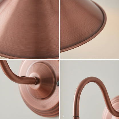 Swan Neck Wall Light with Shade – Black, Copper, Rose Gold, Satin Nickel, Brass - Copper, Small Cone 22 cm Copper, Without Bulb