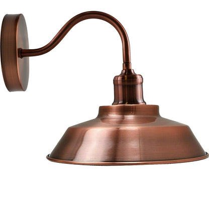 Swan Neck Wall Light with Shade – Black, Copper, Rose Gold, Satin Nickel, Brass - Copper, Vintage Dome 22 cm Copper, Without Bulb