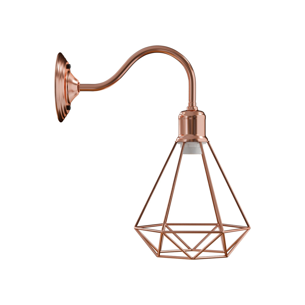 Swan Neck Wall Light with Shade – Black, Copper, Rose Gold, Satin Nickel, Brass - Rose Gold, Diamond Cage Rose Gold 140 mm Rose, Without Bulb