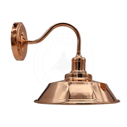 Swan Neck Wall Light with Shade – Black, Copper, Rose Gold, Satin Nickel, Brass - Rose Gold, Vintage Dome 22 cm Rose Gold 108 mm Rose, Without Bulb