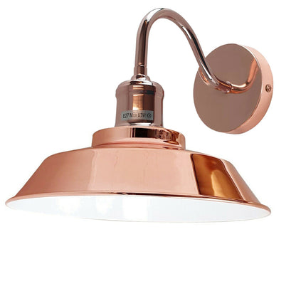 Swan Neck Wall Light with Shade – Black, Copper, Rose Gold, Satin Nickel, Brass - Rose Gold, Vintage Dome 22 cm Rose Gold, Without Bulb