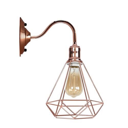 Swan Neck Wall Light with Shade – Black, Copper, Rose Gold, Satin Nickel, Brass - Rose Gold, Wire Cage Rose Gold, Without Bulb