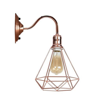 Swan Neck Wall Light with Shade – Black, Copper, Rose Gold, Satin Nickel, Brass - Rose Gold, Wire Cage Rose Gold, Without Bulb