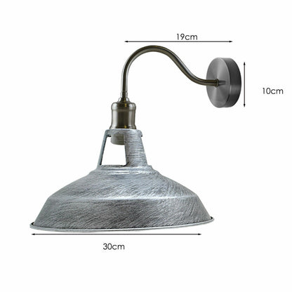 Swan Neck Wall Light with Shade – Black, Copper, Rose Gold, Satin Nickel, Brass - Satin Nickel, Barn Slotted 30 cm Brushed Silver, Without Bulb