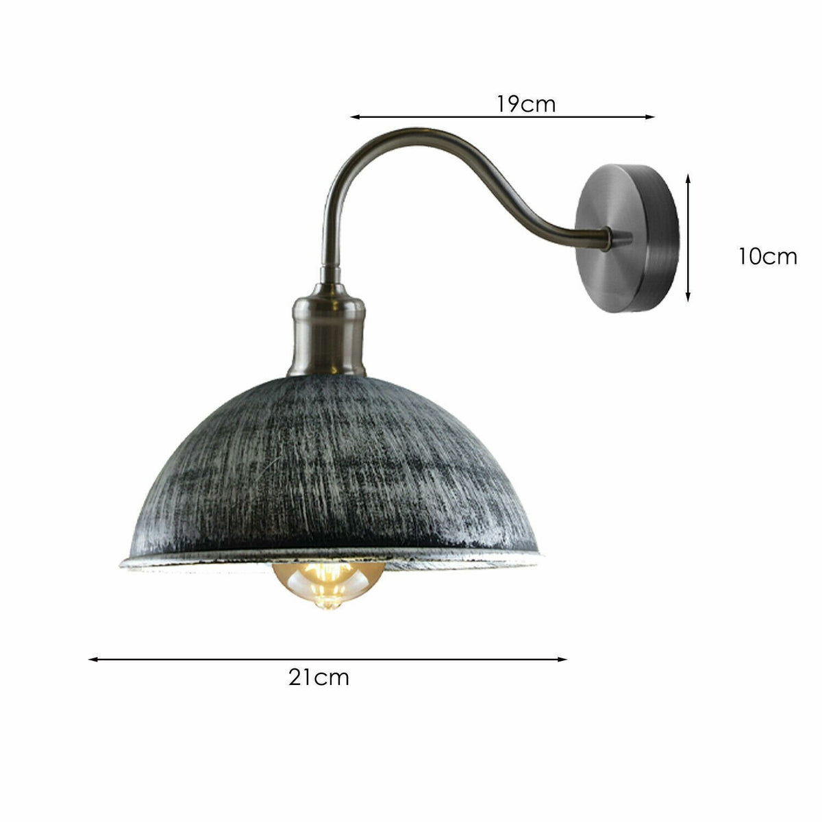 Swan Neck Wall Light with Shade – Black, Copper, Rose Gold, Satin Nickel, Brass - Satin Nickel, Dome 21 cm Brushed Silver, Without Bulb