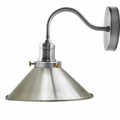 Swan Neck Wall Light with Shade – Black, Copper, Rose Gold, Satin Nickel, Brass - Satin Nickel, Flat Cone 22 cm Satin Nickel, Without Bulb