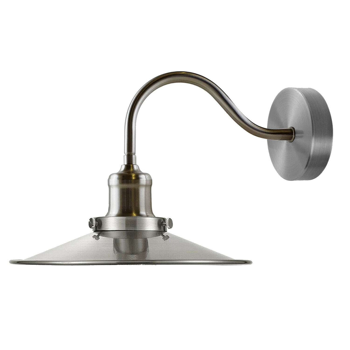 Swan Neck Wall Light with Shade – Black, Copper, Rose Gold, Satin Nickel, Brass - Satin Nickel, Flat Satin Nickel, Without Bulb