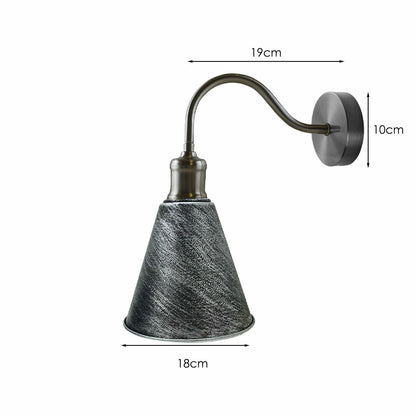 Swan Neck Wall Light with Shade – Black, Copper, Rose Gold, Satin Nickel, Brass - Satin Nickel, Long Cone 18 cm Brushed Silver, Without Bulb