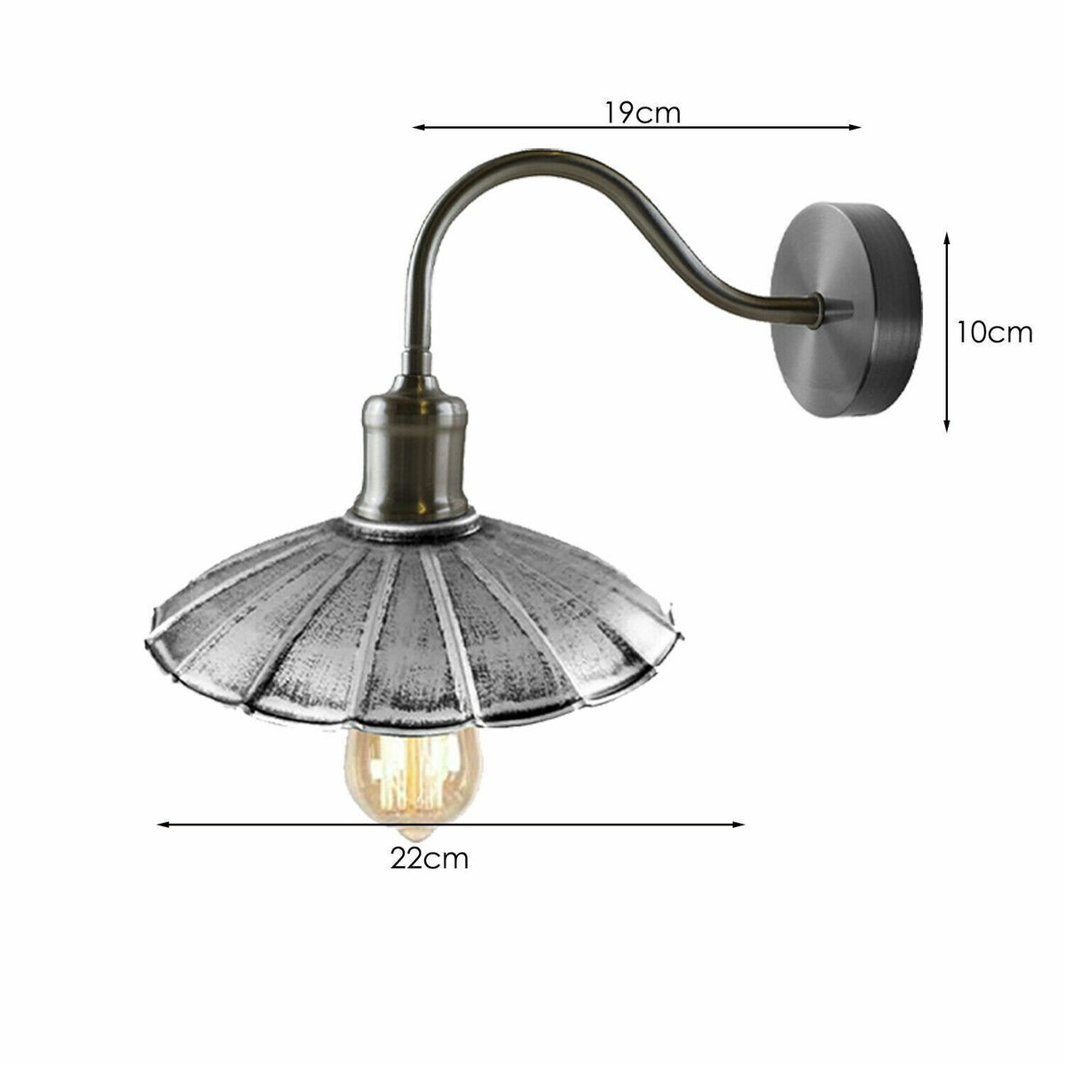 Swan Neck Wall Light with Shade – Black, Copper, Rose Gold, Satin Nickel, Brass - Satin Nickel, Lounge 22 cm Brushed Silver, Without Bulb