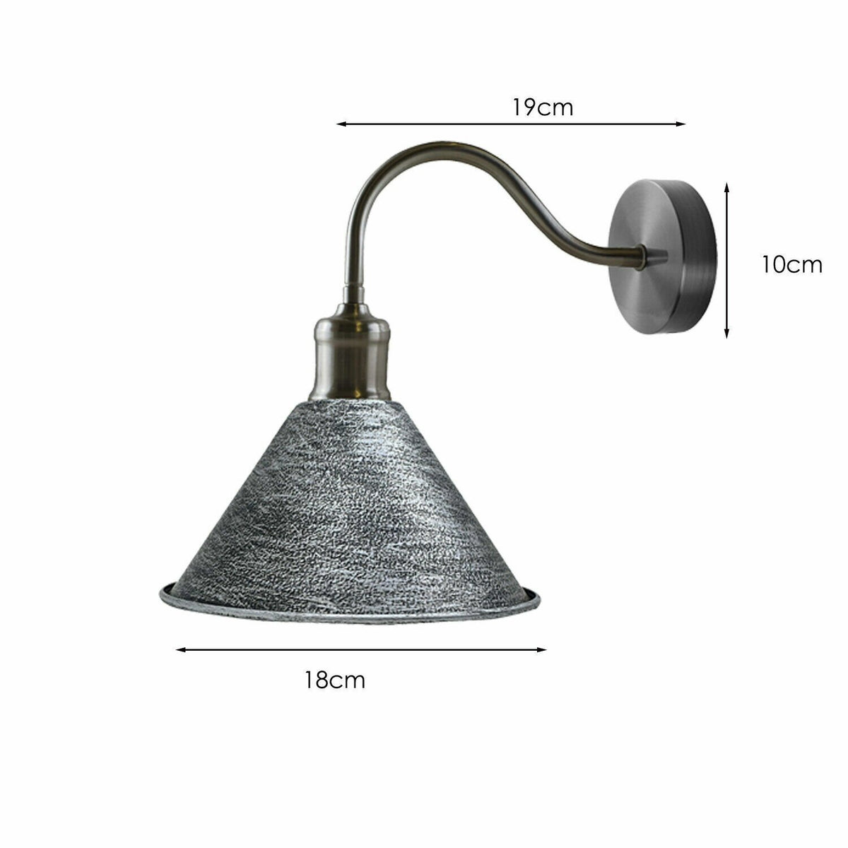 Swan Neck Wall Light with Shade – Black, Copper, Rose Gold, Satin Nickel, Brass - Satin Nickel, Small Cone 18 cm Brushed Silver, Without Bulb