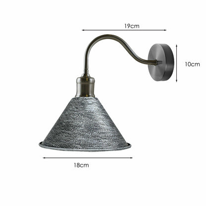 Swan Neck Wall Light with Shade – Black, Copper, Rose Gold, Satin Nickel, Brass - Satin Nickel, Small Cone 18 cm Brushed Silver, Without Bulb