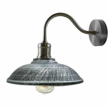 Swan Neck Wall Light with Shade – Black, Copper, Rose Gold, Satin Nickel, Brass - Satin Nickel, Vintage 24 cm Brushed Silver, Without Bulb