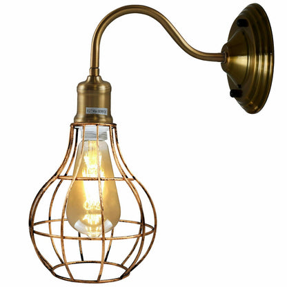 Swan Neck Wall Light with Shade – Black, Copper, Rose Gold, Satin Nickel, Brass - Yellow Brass, Balloon Cage Brushed Copper, Without Bulb
