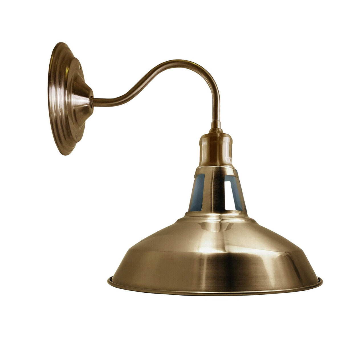 Swan Neck Wall Light with Shade – Black, Copper, Rose Gold, Satin Nickel, Brass - Yellow Brass, Barn Slotted 30 cm Yellow Brass, Without Bulb