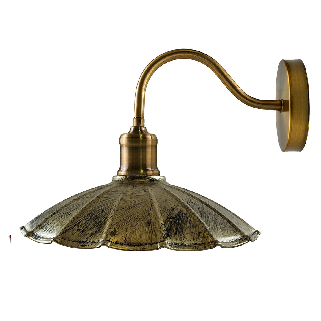 Swan Neck Wall Light with Shade – Black, Copper, Rose Gold, Satin Nickel, Brass - Yellow Brass, Lounge 22 cm Brushed Brass, Without Bulb