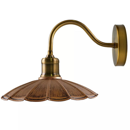 Swan Neck Wall Light with Shade – Black, Copper, Rose Gold, Satin Nickel, Brass - Yellow Brass, Lounge 22 cm Brushed Copper, Without Bulb