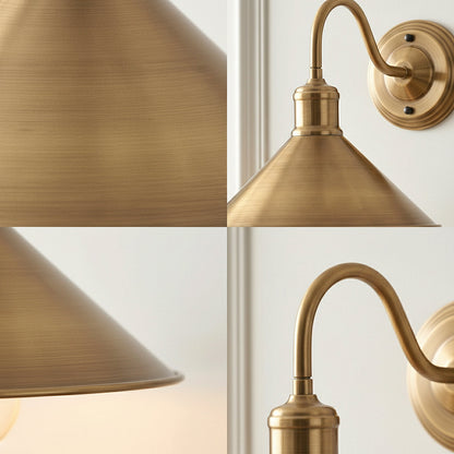 Swan Neck Wall Light with Shade – Black, Copper, Rose Gold, Satin Nickel, Brass - Yellow Brass, Small Cone 22 cm Yellow Brass 140 mm Rose, Without Bulb