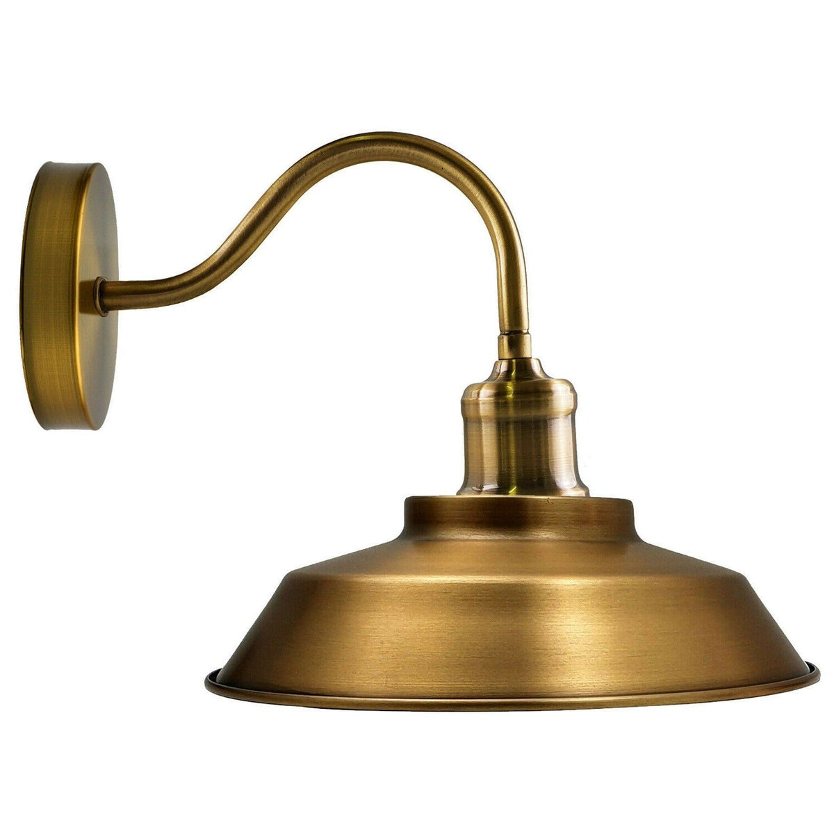 Swan Neck Wall Light with Shade – Black, Copper, Rose Gold, Satin Nickel, Brass - Yellow Brass, Vintage Dome 22 cm Yellow Brass, Without Bulb