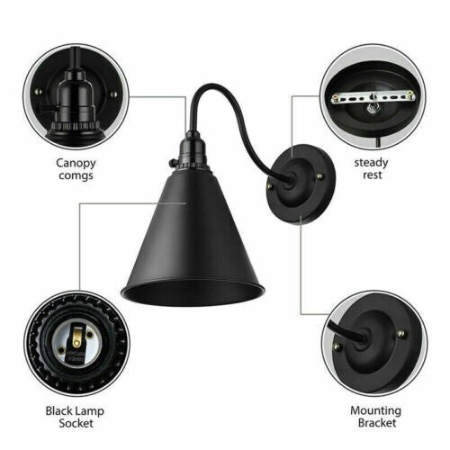 Swan Neck Wall Light with Switch – Black, E27, with Shade - photo 12