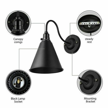 Swan Neck Wall Light with Switch – Black, E27, with Shade - photo 12