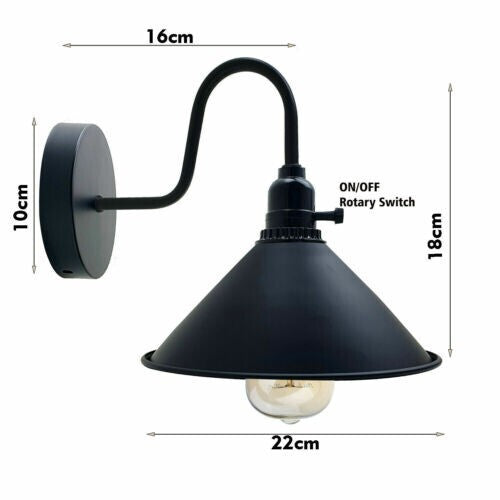 Swan Neck Wall Light with Switch – Black, E27, with Shade - photo 2