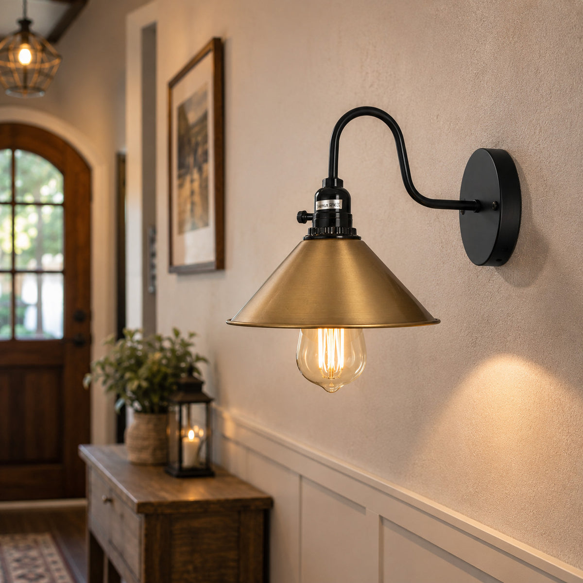 Swan Neck Wall Light with Switch – Black, E27, with Shade - photo 8