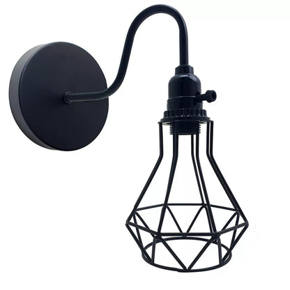 Swan Neck Wall Light with Switch – Black, E27, with Shade - Black, Cage Black, Without Bulb
