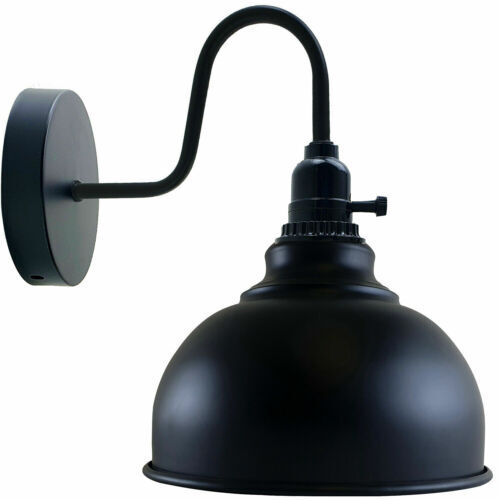 Swan Neck Wall Light with Switch – Black, E27, with Shade - Black, Curvy 21 cm Black & Gold, Without Bulb
