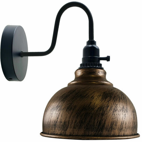 Swan Neck Wall Light with Switch – Black, E27, with Shade - Black, Curvy 21 cm Brushed Copper, Without Bulb