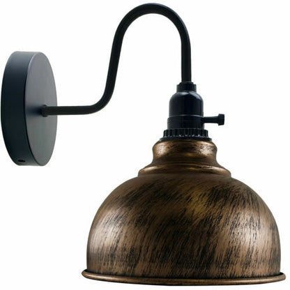 Swan Neck Wall Light with Switch – Black, E27, with Shade - Black, Curvy 21 cm Brushed Copper, Without Bulb