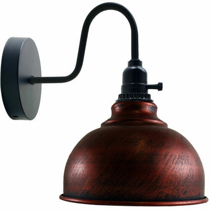 Swan Neck Wall Light with Switch – Black, E27, with Shade - Black, Curvy 21 cm Rustic Red, Without Bulb