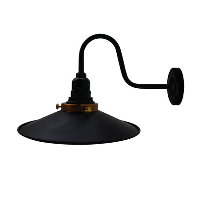 Swan Neck Wall Light with Switch – Black, E27, with Shade - Black, Flat Black 108 mm Rose Shade Ring, Without Bulb