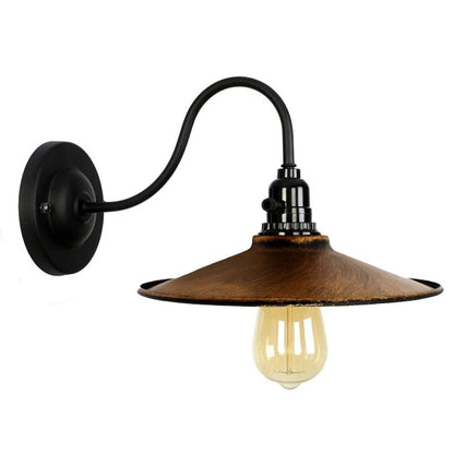 Swan Neck Wall Light with Switch – Black, E27, with Shade - Black, Flat Brushed Copper, Without Bulb
