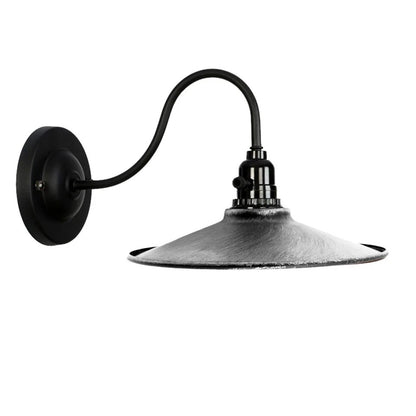 Swan Neck Wall Light with Switch – Black, E27, with Shade - Black, Flat Brushed Silver, Without Bulb