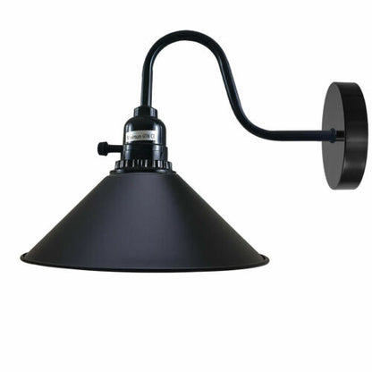 Swan Neck Wall Light with Switch – Black, E27, with Shade - Black, Flat Cone 22 cm Black, Without Bulb