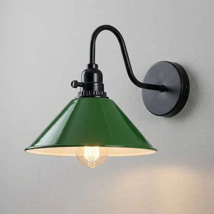 Swan Neck Wall Light with Switch – Black, E27, with Shade - Black, Flat Cone 22 cm Green, Without Bulb