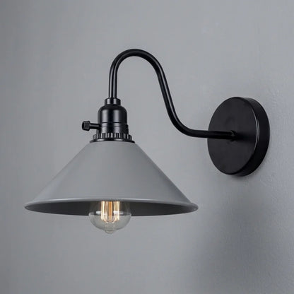 Swan Neck Wall Light with Switch – Black, E27, with Shade - Black, Flat Cone 22 cm Grey, Without Bulb
