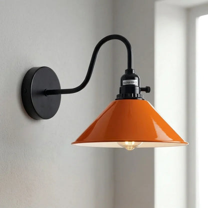 Swan Neck Wall Light with Switch – Black, E27, with Shade - Black, Flat Cone 22 cm Orange, Without Bulb