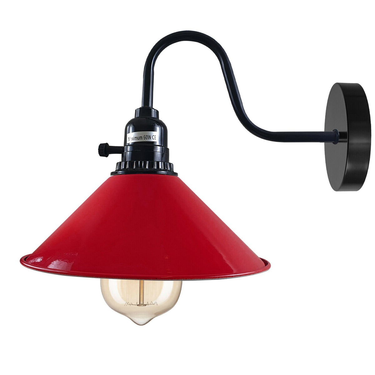 Swan Neck Wall Light with Switch – Black, E27, with Shade - photo 42