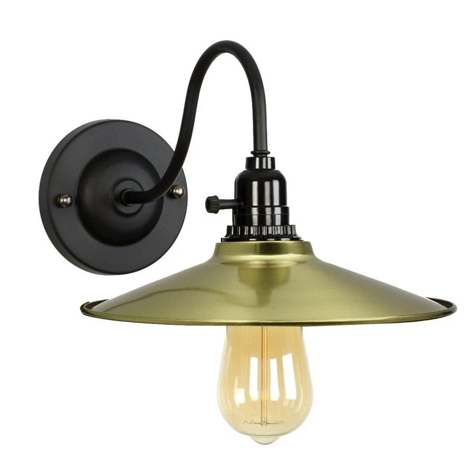 Swan Neck Wall Light with Switch – Black, E27, with Shade - Black, Flat Green Brass, Without Bulb