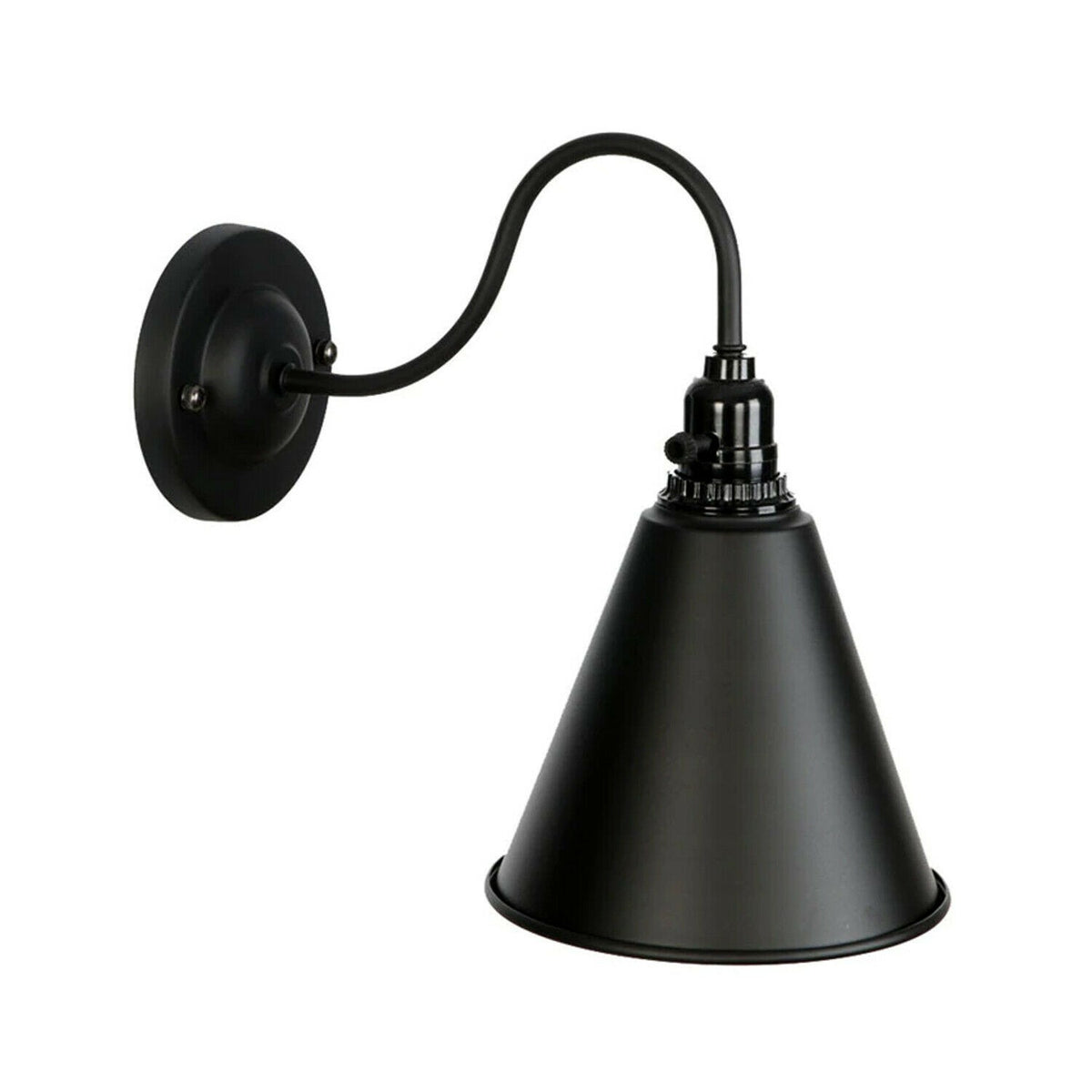 Swan Neck Wall Light with Switch – Black, E27, with Shade - Black, Long Cone 18 cm Black 108 mm Rose, Without Bulb
