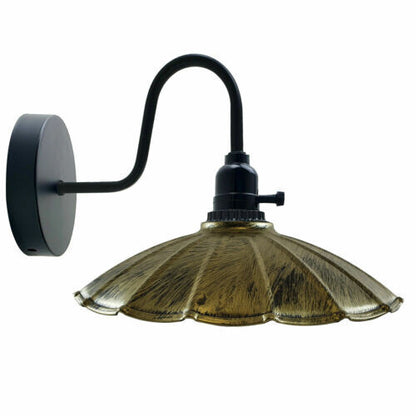 Swan Neck Wall Light with Switch – Black, E27, with Shade - Black, Lounge 22 cm Brushed Brass, Without Bulb