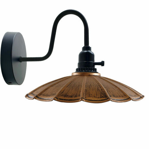 Swan Neck Wall Light with Switch – Black, E27, with Shade - Black, Lounge 22 cm Brushed Copper, Without Bulb