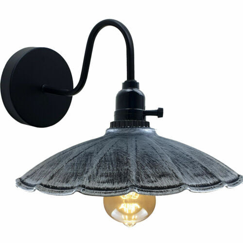 Swan Neck Wall Light with Switch – Black, E27, with Shade - Black, Lounge 22 cm Brushed Silver, Without Bulb