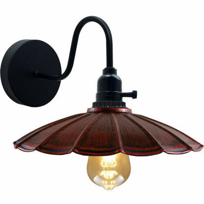 Swan Neck Wall Light with Switch – Black, E27, with Shade - Black, Lounge 22 cm Rustic Red, Without Bulb